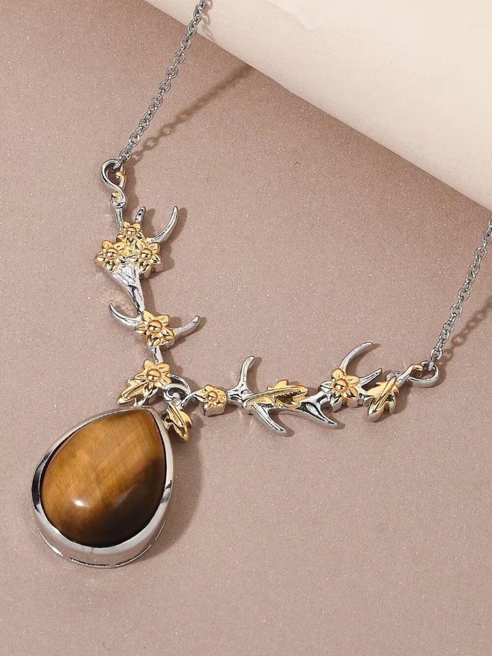 Tiger's Eye Necklace 18 Inches in 18K YG Plated & Platinum Bond 14.65 ctw NEW